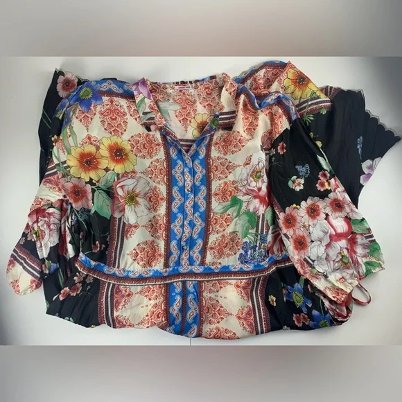 Johnny Was Black and Blue Asymmetrical Tie Front Sundress - Picture 4 of 16